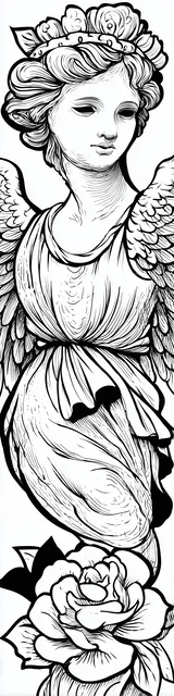 Free angel bookmark to color featuring an angel coloring bookmark with a big flower